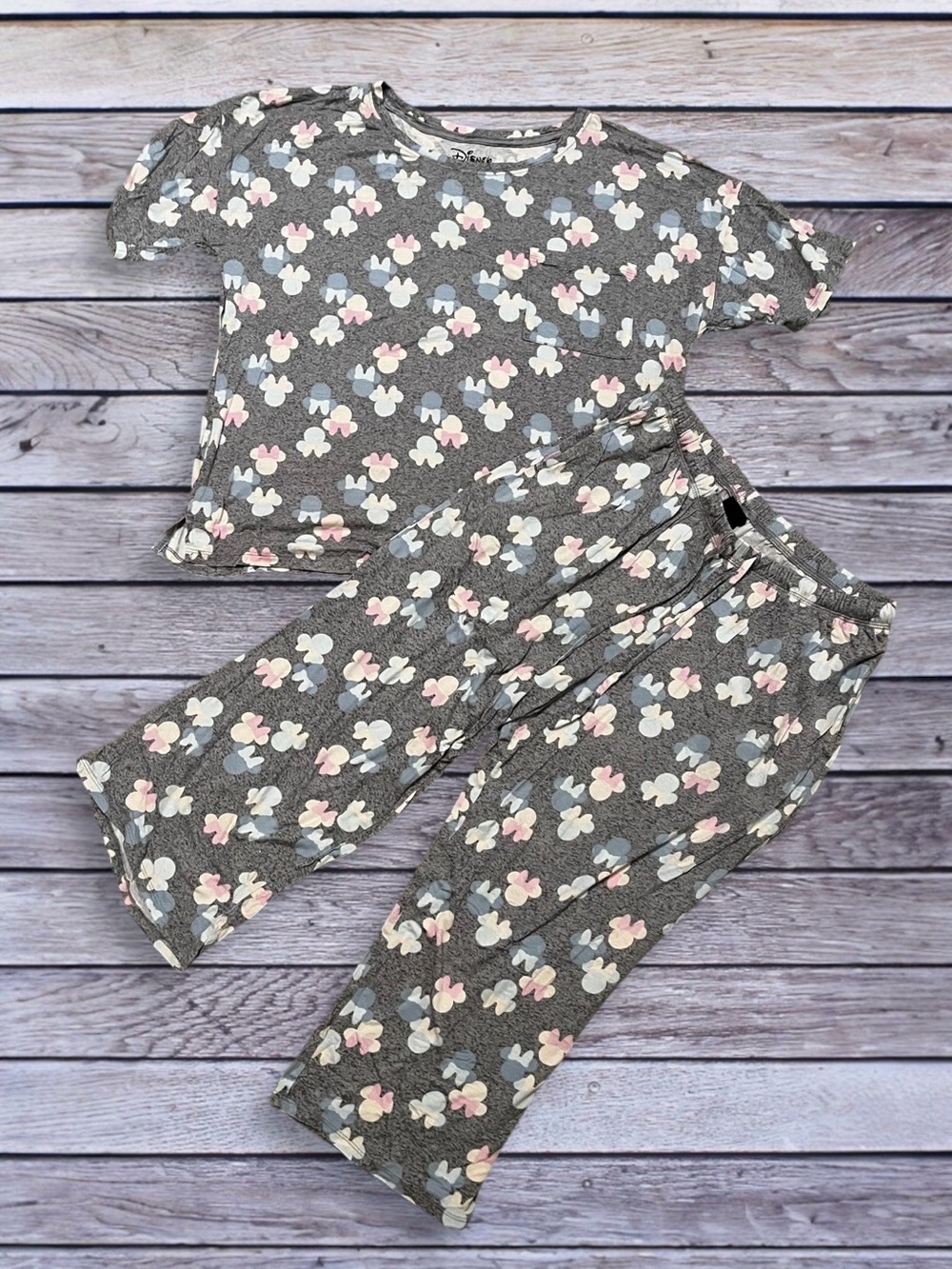 Disney Women’s Gray Minnie Mouse Two-Piece Pajama Lounge Set Small